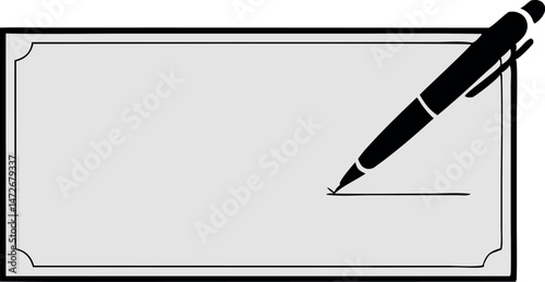 A black pen signing a check illustration representing financial transactions and payments