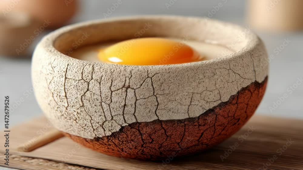 Soft boiled egg in decorative bowl