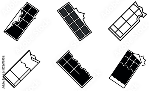 Chocolate Bar Vector Illustrations, Minimalist Design, Broken Chocolate Icons