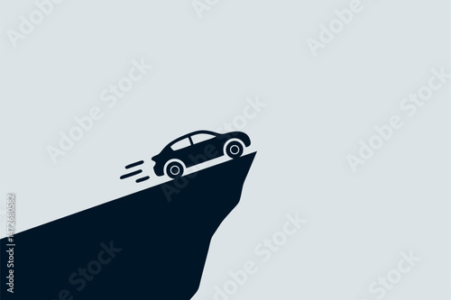Illustration of a car driving off a cliff depicting risk and danger symbol