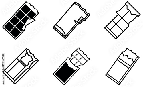 Chocolate Bar Vector Illustrations, Minimalist Design, Broken Chocolate Icons