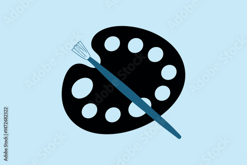 Artistic palette and paintbrush symbol depicting art creativity and painting on blue background