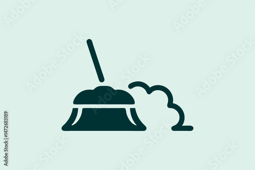 Simple illustration of a broom sweeping up dirt against a soft background