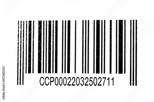 Grunge Style Barcode with Number CCP00022032502711 on Black Background