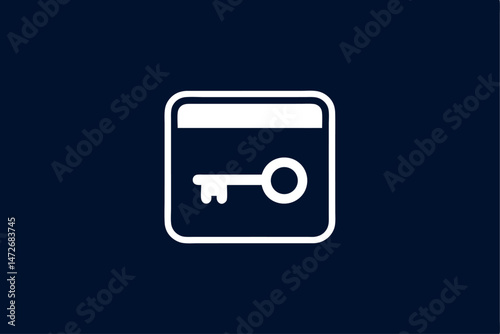 Symbolic key within a rounded square icon represents security and access on dark background