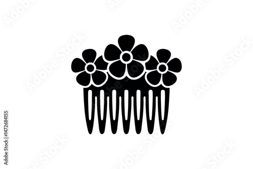 Elegant black and white floral hair comb vector design on white background