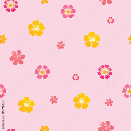 summer seamless pattern with delicate flowers on a pink background
