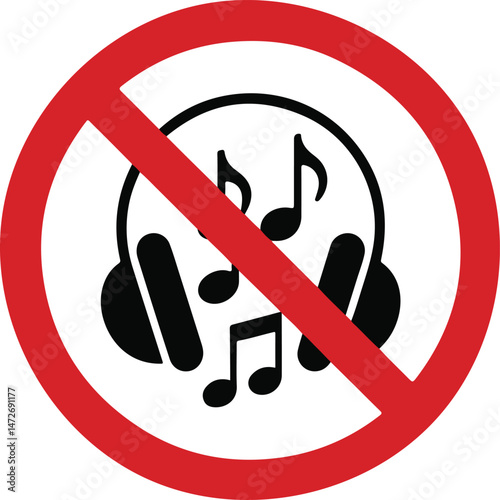 No Headphones Allowed Sign, Vector Illustration