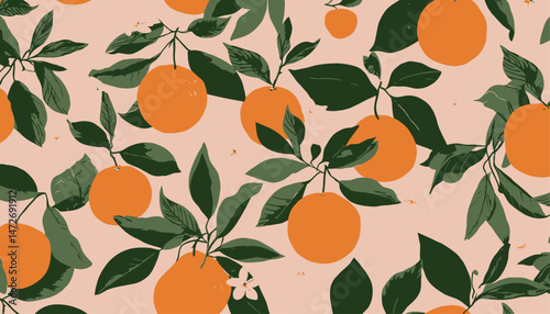 Seamless Orange Fruit Pattern � Trendy Summer Vector Background for Fabric or Wallpaper