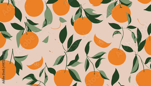 Seamless Orange Fruit Pattern � Trendy Summer Vector Background for Fabric or Wallpaper
