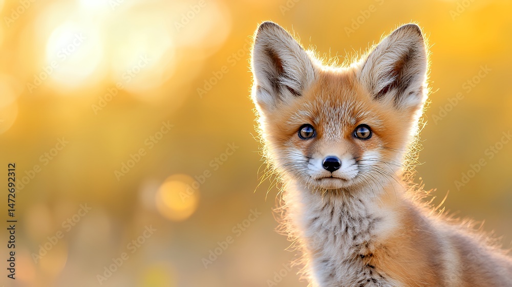 Obraz premium Fox Cub Portrait Golden Hour Bokeh