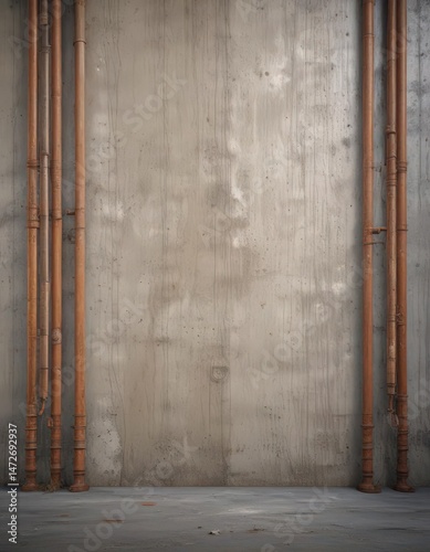 Grunge concrete wall, rusty pipes, glued poster mockup , template, backgrounds, concrete