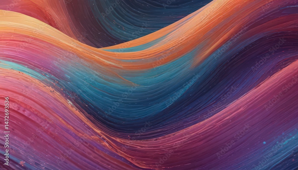 Fototapeta premium Vibrant abstract wave texture; flowing lines, curves, colorful, dynamic, swirl, ripple, gradient, water, color
