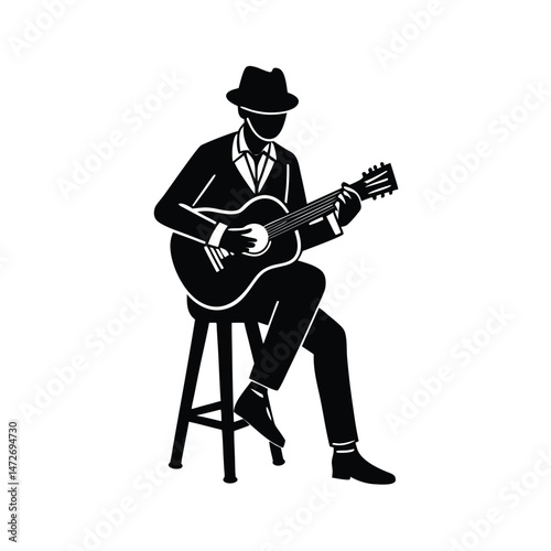 musician with guitar minimalist silhouette vector illustration