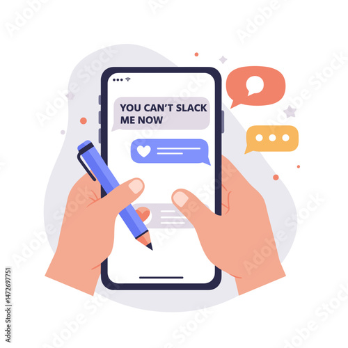 Hands using smartphone to type messages against abstract background  