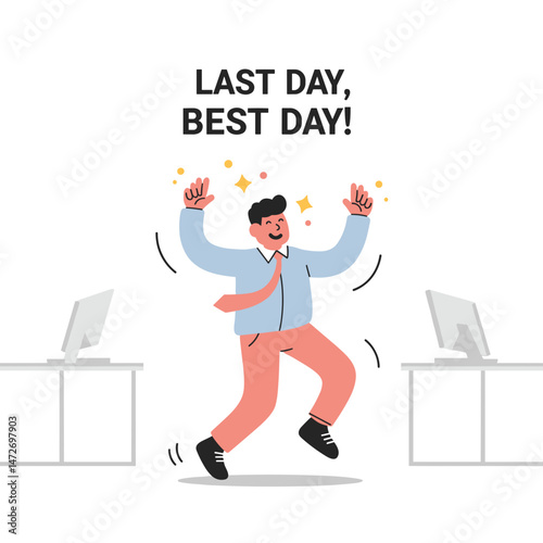 Happy Employee Celebrating Last Day at Work  
