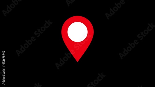 Animation of red map location pin appearing on black background 4k animation.