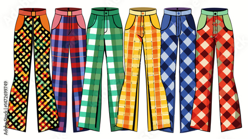 Isolated Collection of Stylish Comfortable Checkered Pants on Display Very beautiful white background