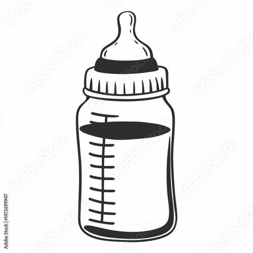 目盛付き哺乳瓶の線画 / Baby bottle with measurement icon