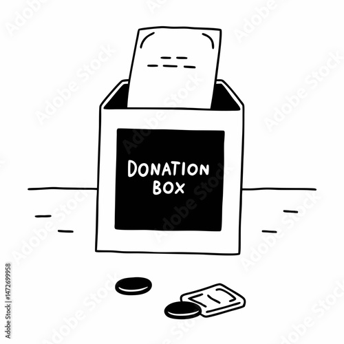 寄付箱にお金と硬貨が入っているアイコン / Donation box with money and coins icon