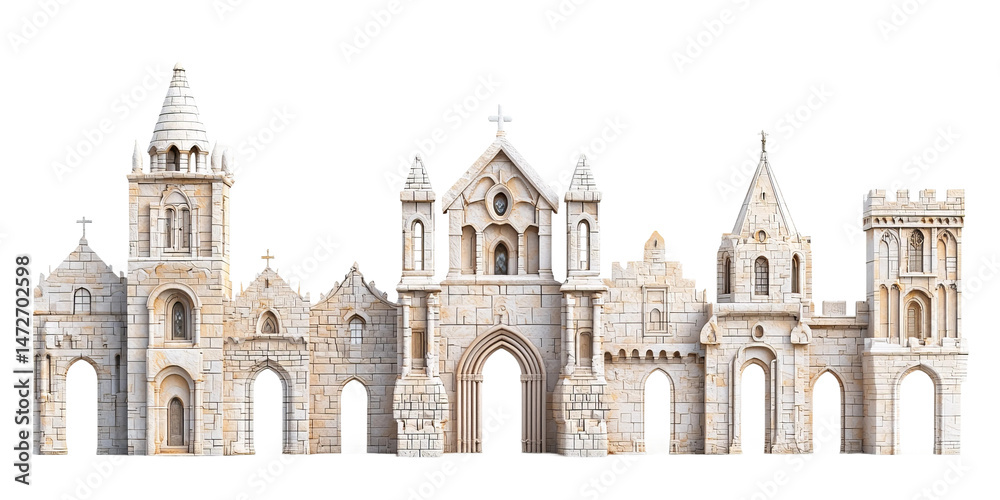 Fototapeta premium A detailed architectural model of an antique church with stone structure showcasing classic design and historical grandeur.