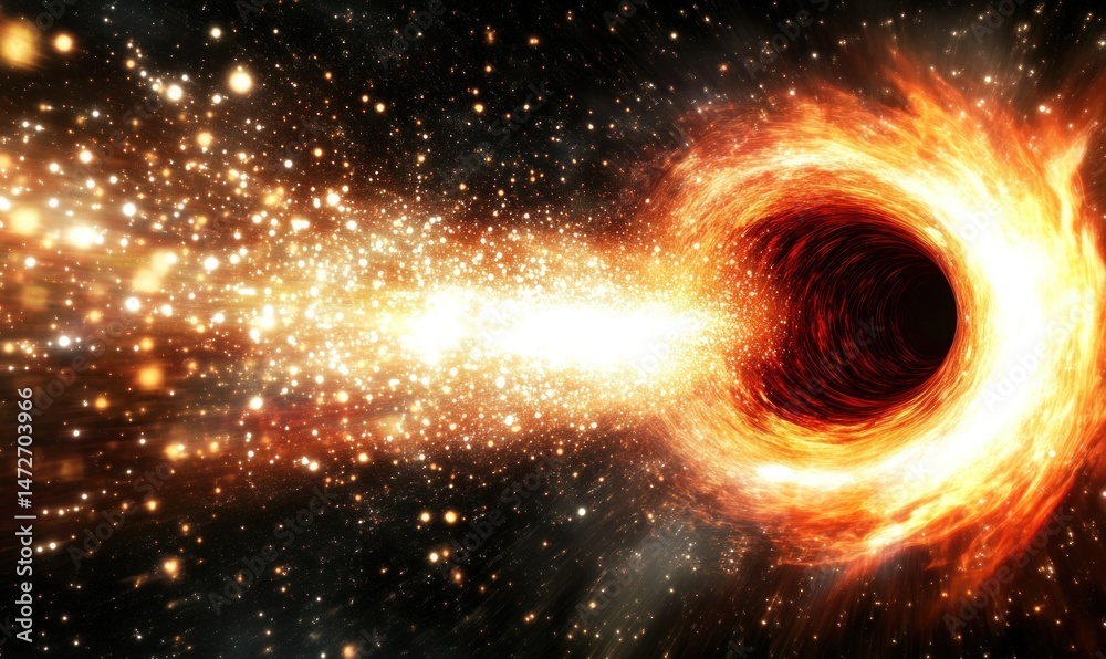 Obraz premium Fiery black hole accretion disk, cosmic dust, space