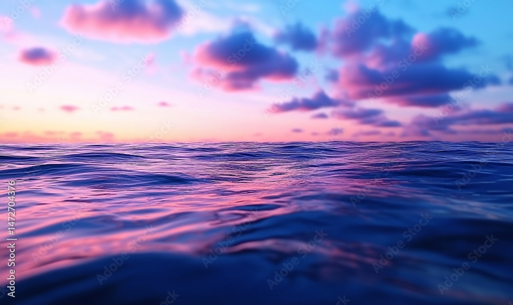 Obraz premium Tranquil ocean surface reflecting the pastel hues of a mesmerizing sunset