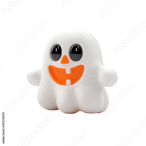 A cute and friendly cartoon ghost stands against a clear backdrop. Expressing the holiday spirit through this charming spooky character.