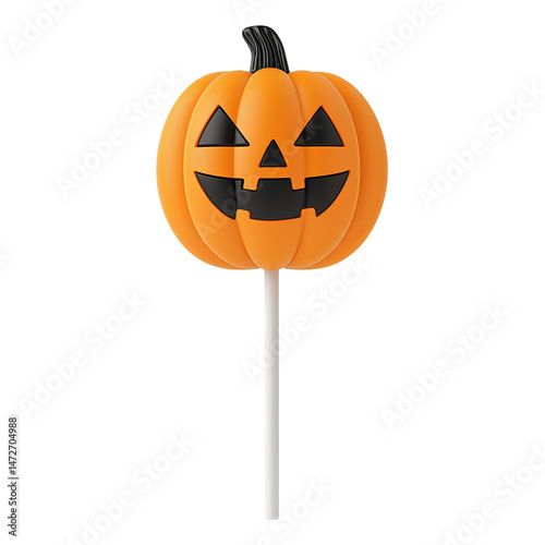 A charming Halloween-themed pumpkin lollipop, capturing the festive spirit of the season.