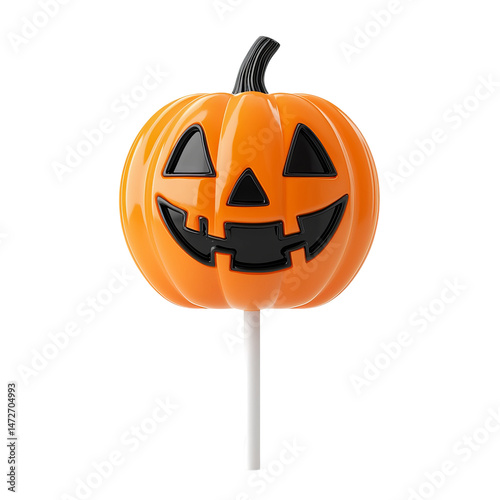 A cheerful jack-o'-lantern cake topper with a wide toothy grin adds a playful touch to any Halloween dessert.  