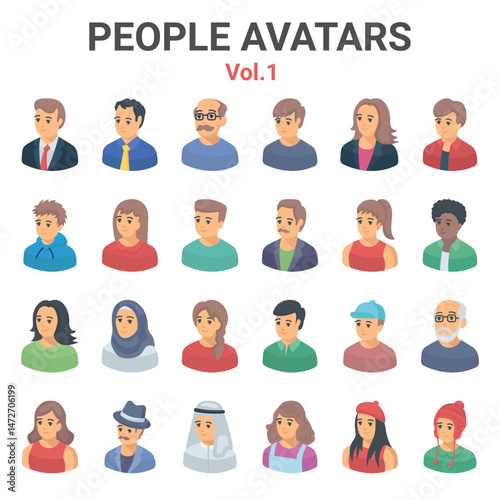 People avatars icons that are suitable for any project. And change your next projects with minimalist icon design, perfect for websites, mobile apps, books, social media, infographics, flyers, print, 