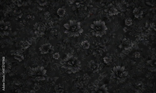 Elegant black floral wallpaper, sophisticated design, rich texture , complex, design