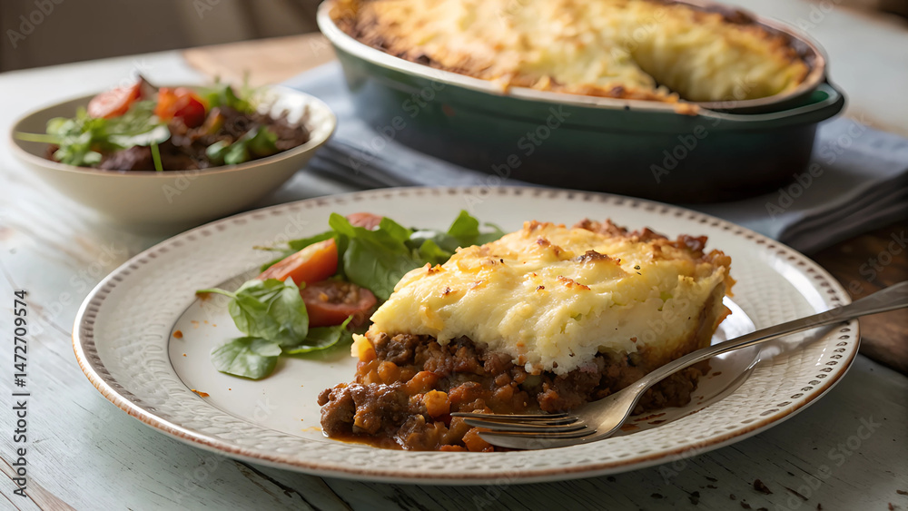 Delicious Shepherd's Pie Serving Mashed Potato Topping with Savory Ground Meat Filling Delicious Shepherd's Pie Serving Mashed Potato Topping with Savory Ground Meat Filling