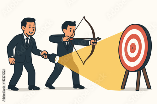 Teamwork and collaboration concept vector art. Business partners working together, combining synergy and strategy to achieve success, reach goals, and celebrate collective achievement.