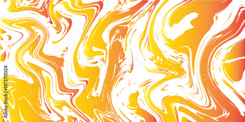 Fluid, organic smooth, paint-like lines with mimic ink and acrylic flow. Gold Marbleized Stripes With marble ink texture. Yellow and orange wavy background with mixing oil paint. Splash of paint.