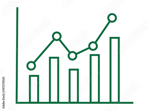 infographic of a rising bar graph, green graph illustration of increasing business growth. upward trendline and upward arrow, indicating positive growth. growth chart, increasing trend, bar graph, lin