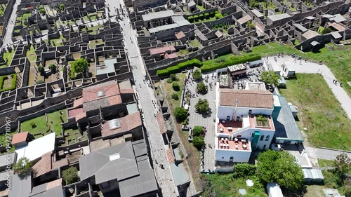 aerial view of Historic streets of Ancient  roman city of Pompeii Italy 