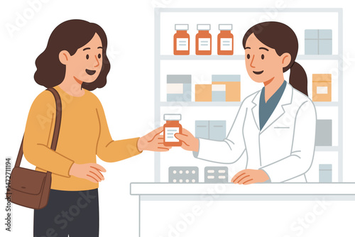Professional pharmacist working behind the counter in a modern drugstore, carefully dispensing prescription medication pills, representing healthcare services and the pharmaceutical industry.