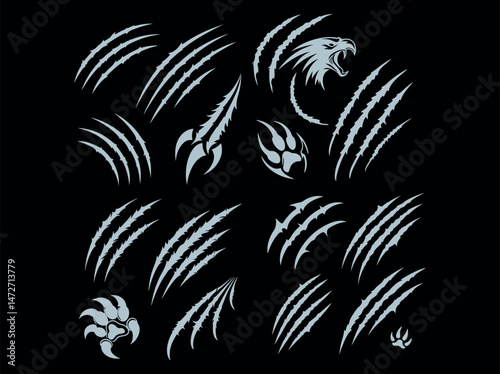Animal Claw Marks and Paw Prints, set of vector graphic claw marks and paw prints, perfect for graphic design illustration, claw marks, paw prints, animal tracks, animal silhouettes, animal designs, t