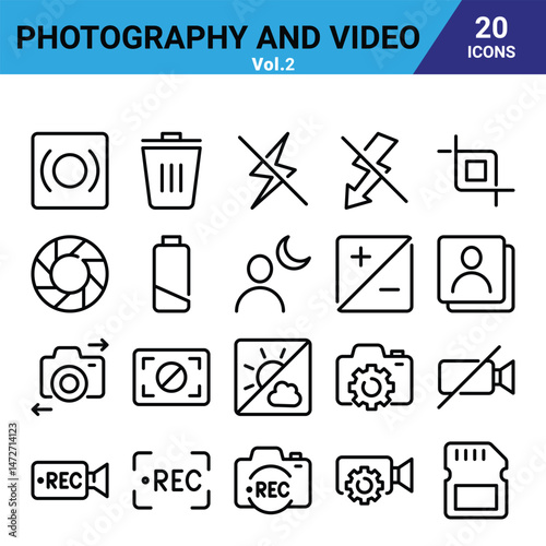 Photography and Video icons that are suitable for any project. And change your next projects with minimalist icon design, perfect for websites, mobile apps, books, social media, flyers,