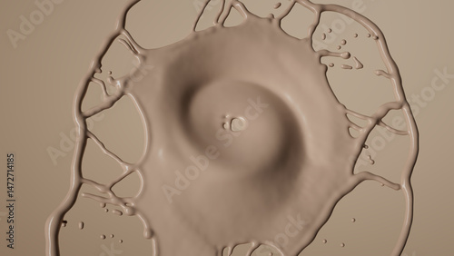 Abstract dynamic splash of liquid beige paint with expressive, fluid motion. 3d rendering