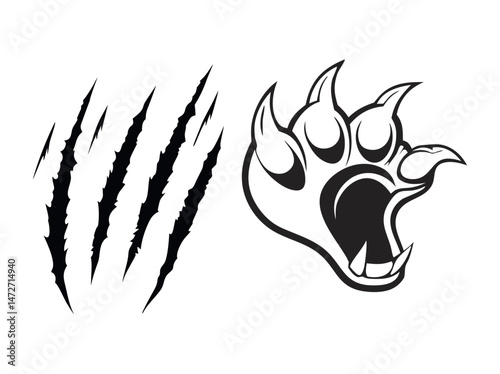 Animal Claw Marks and Paw Prints, set of vector graphic claw marks and paw prints, perfect for graphic design illustration, claw marks, paw prints, animal tracks, animal silhouettes, animal designs, t