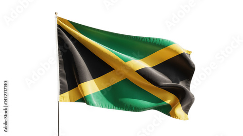 Waving Jamaican flag, isolated on transparent background