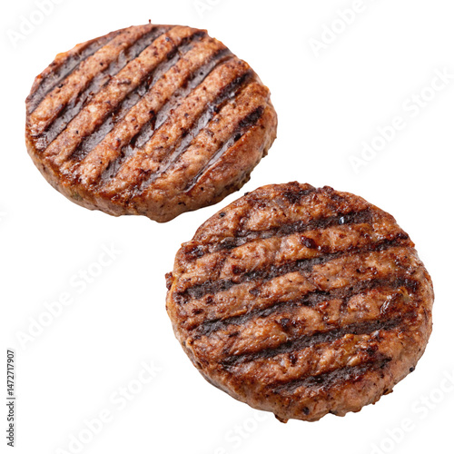 Grilled Hamburger Meat Patty Isolated on White Background with Juicy Texture