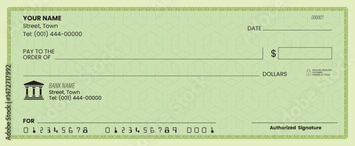 Blank check, bank cheque design, vector format.