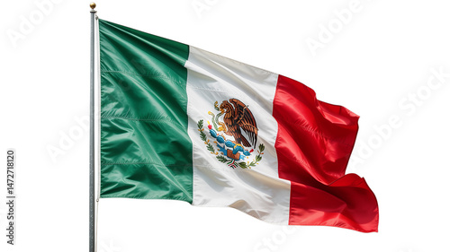 Mexican Flag Waving on Pole with Transparent Background