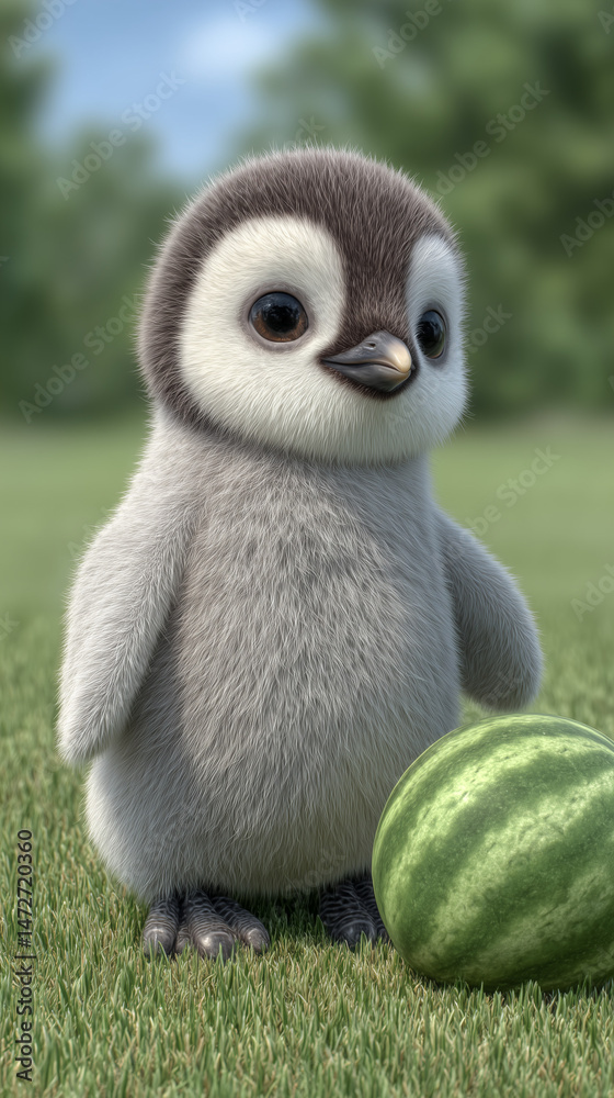 Fototapeta premium a penguin next to a watermelon