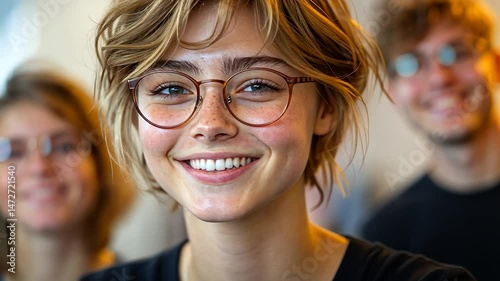 Portrait of a Smiling Young Woman with Glasses