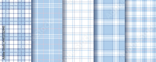 Plaid seamless pattern. Gingham pink blue background. Check fabric prints. Tartan shirt cloth. Flannel textures. Vichy textile. Set of geometric backdrops. Lumberjack tablecloth. Vector illustration