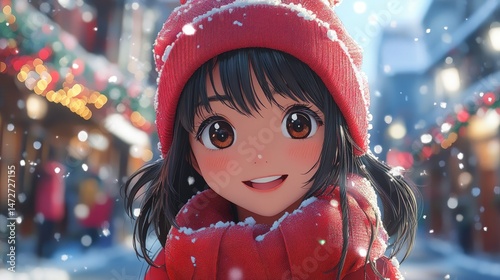 Smiling girl in winter wonderland